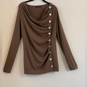 PattyBoutik Brown Long Sleeve Top with Button Detail Size L